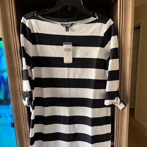 Blue and white strip boat dress NWT